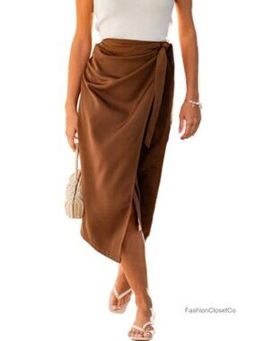 CUPSHE Women's Wrap Front Self-Tie Knot A-Line Flowy Midi Skirt